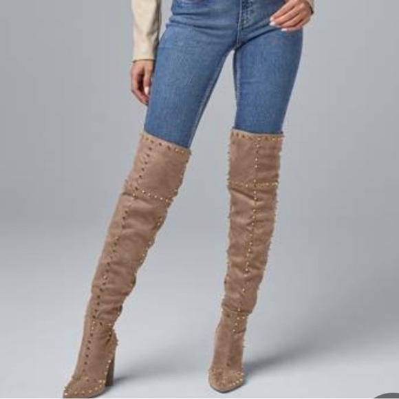 Tan/brown suede with studs over the knee boots. NEW 7.5